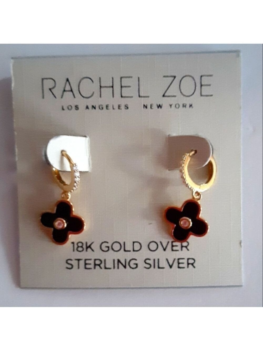 Rachel Zoe Clover Huggie Earrings Black New